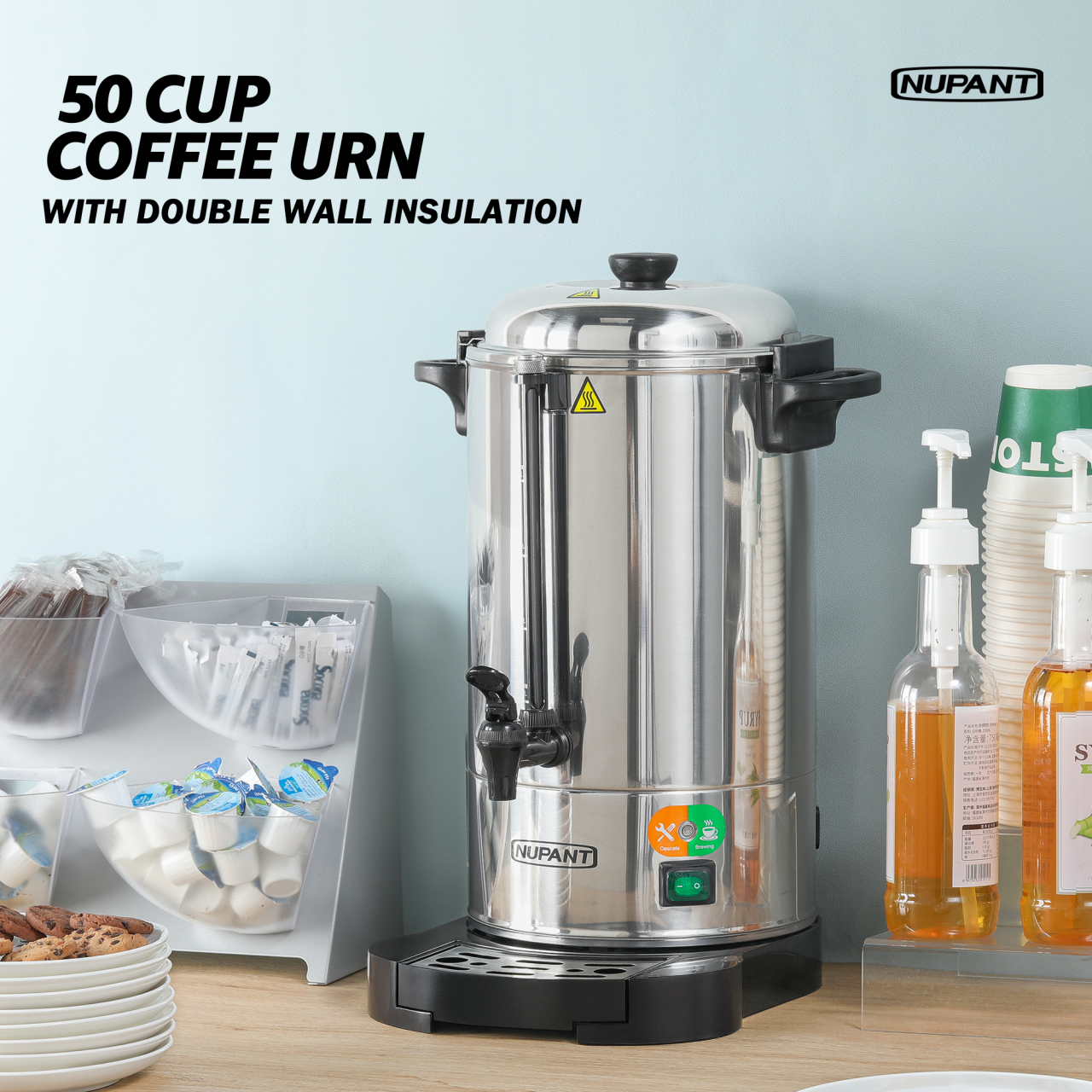 Commercial Coffee Urn 50 Cup/8L Coffee Dispenser with Upgraded Percolator,  Double Wall 304 Stainless Steel Hot Water Urn Beverage Dispenser with Keep  Warm Mode, Large Coffee Maker for Catering Party