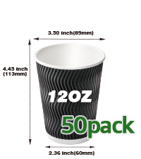 NUPANT 12oz -50 Pack Disposable Coffee Cups with Lids Insulated Corrugated Paper Cups Kraft Ripple Wall Paper Coffee Cups to Go for Hot/Cold Drinks, Disposable Cups for Home Office Party Cafe(Black)