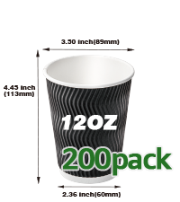 NUPANT 12oz Disposable Coffee Cups with Lids -200 Pack Insulated Corrugated Paper Cups Kraft Ripple Wall Paper Coffee Cups to Go for Hot/Cold Drinks, Disposable Cups for Home Office Party Cafe(Black)