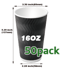 NUPANT 16oz Disposable Coffee Cups with Lids -50 Pack Insulated Corrugated Paper Cups Kraft Ripple Wall Paper Coffee Cups to Go for Hot/Cold Drinks, Disposable Cups for Home Office Party Cafe(Black)