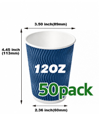NUPANT 50 Pack 12oz Disposable Coffee Cups with Lids, To Go Paper Cups | Insulated Hot Paper Coffee Cups, Corrugated Ripple Wall Extra Thick Cups for Hot Drinks,Party,Coffee bar,Office (Blue) 