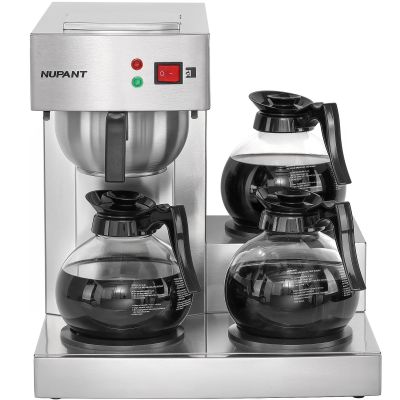 12 Cup Commercial Coffee Maker, Drip Coffee Maker Machine with 3 Warmers Plate and 3 Glass Decanters, Stainless Steel Pour Over Commercial Coffee Brewer for Restaurant, Office, Cafe Use 